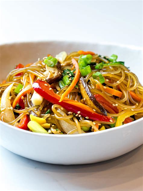 Easy Japchae (Korean glass noodle stir fry) - Drive Me Hungry