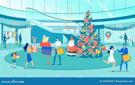 Christmas Family Shopping in Shop Mall Cartoon Stock Vector ...