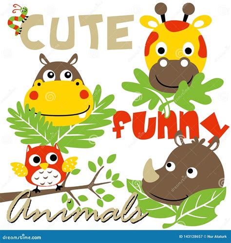 Group of Funny Animals, Vector Cartoon Illustration Stock Vector ...