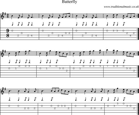 Irish Music Tune: Butterfly with Guitar Tab, Sheetmusic, Midi, Mp3 and PDF