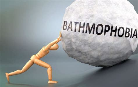 Bathmophobia and Painful Human Condition, Pictured As a Wooden Human Figure Pushing Heavy Weight ...