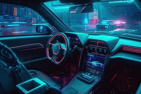 Premium Photo | The interior of a modern car in a cyberpunk style generative ai