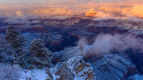 Arizona, nature, landscape, USA, winter, rock, snow, canyon, clouds HD ...