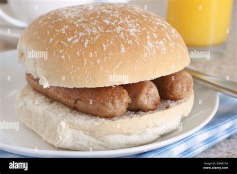 Sausage sandwich or sausage bap a favourite British snack Stock Photo ...