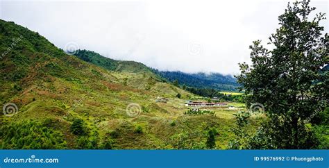 Mountain scenery in Bhutan stock photo. Image of destination - 99576992