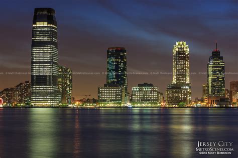 Downtown Jersey City Skyline and shore front at night - MetroScenes.com - New York City - May ...