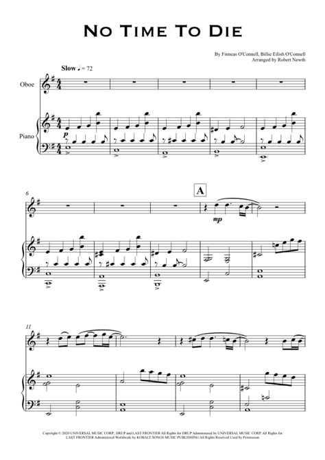 No Time To Die (arr. Robert Newth) Sheet Music | Billie Eilish | Oboe ...