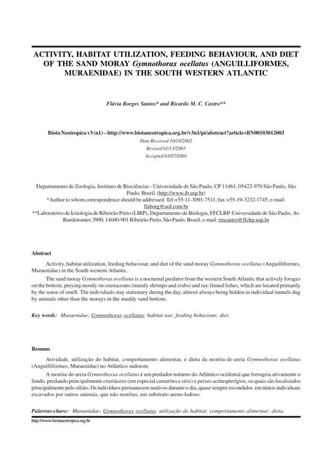 (PDF) Activity, habitat utilization, feeding behaviour, and diet of the sand moray Gymnothorax ...