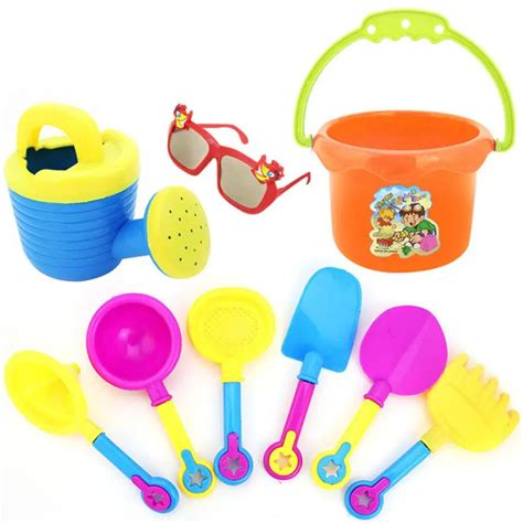 9Pcs Beach toys for kids with Sunglasses Summer beach toys plastic Castle Bucket Spade Shovel ...