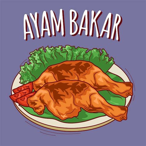 Ayam bakar illustration indonesisches essen mit cartoon-stil | Premium-Vektor