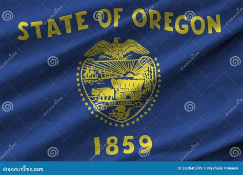 Oregon US State Flag with Big Folds Waving Close Up Under the Studio ...