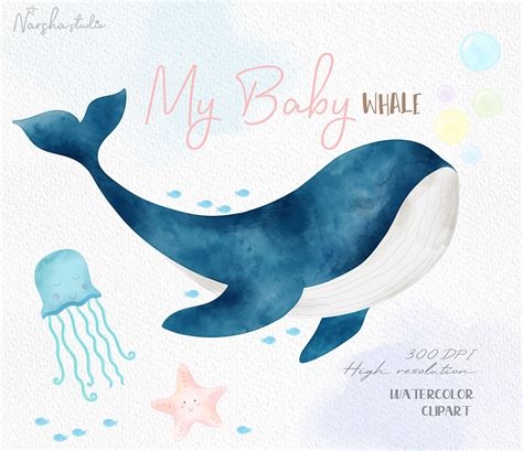 Baby Whale Watercolor Clip Art/ Blue whale/ Sea Animal | Etsy in 2021 ...