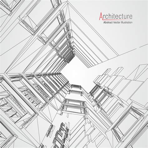 Architecture line background. Building construction sketch vector abstract. Modern city 3d ...