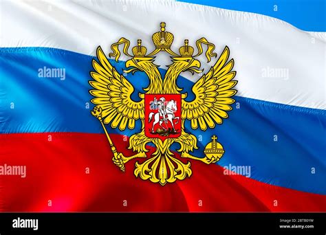 Russian flag with Coat of arms of Russia. Kremlin presidential Coat of ...