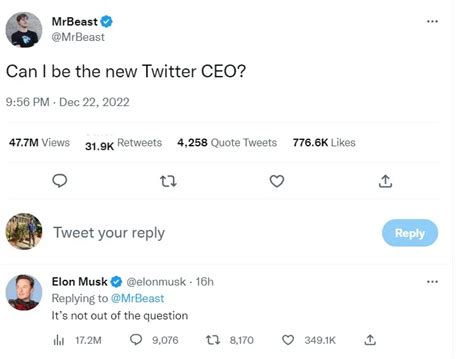 Is Mrbeast Going To Become Ceo Of Twitter? Here’s How Elon Musk Reacts ...