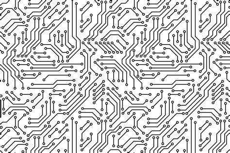 an electronic circuit board pattern in black and white