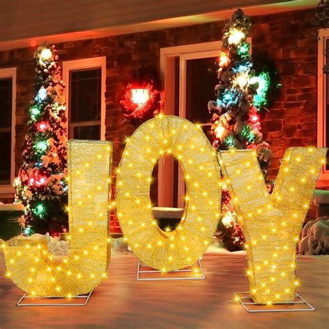 Amazon.com: Baquler Christmas Joy Outdoor Decoration, 18.4" Lighted Joy Yard Display Set Large ...