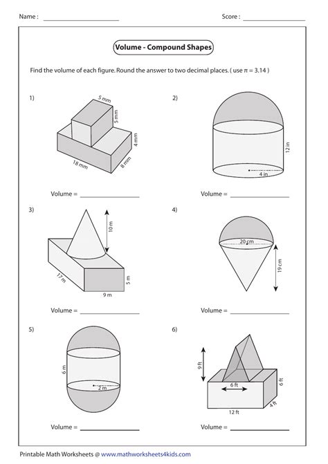 Volume Composite Shapes Worksheets