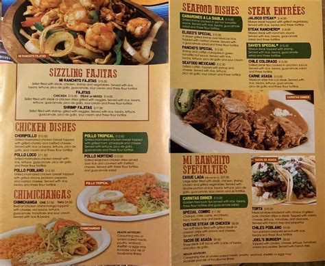 Menu at Mi Ranchito restaurant, Van Wert