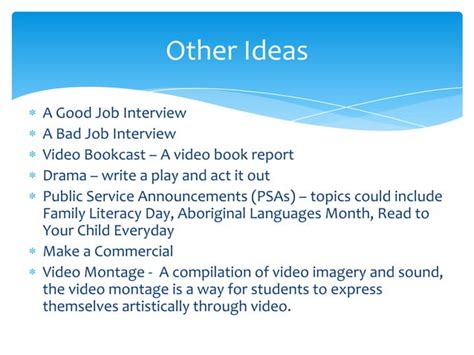 Some ideas for video projects