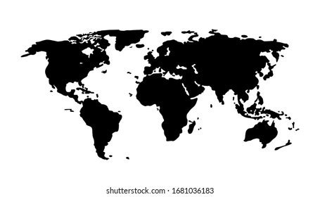 Black World Map On White Background Stock Vector (Royalty Free) 1681036183 | Shutterstock