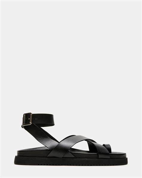 MIRA Black Leather Strappy Sandal | Women's Sandals – Steve Madden