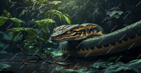 Premium Photo | Large anaconda snake is laying on the ground detailed photo of photography of a ...