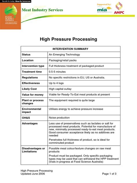 High Pressure Processing | PDF | Meat | Foods