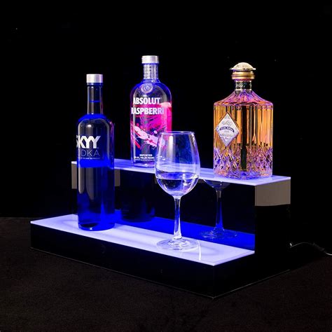 Nurxiovo 20/30/40 Inch LED Lighted Liquor Bottle Display 2 Step Illuminated Bottle Shelf 2 Tier ...