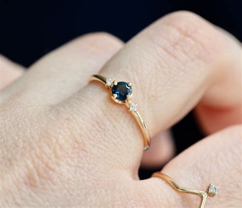 14K Gold Blue Sapphire Diamond Ring