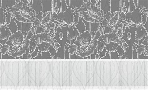 Grey and White Wallpaper Floral. Peel & Stick Wallpaper Mural. | Etsy