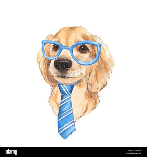 Cute dog. Glasses and tie. Hand painted. Watercolor illustration Stock Photo - Alamy