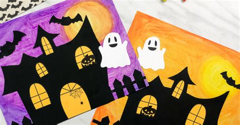 Oil Pastel Haunted House Craft For Kids (Free Template)