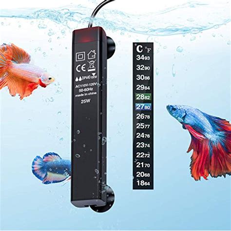 PGFUNNY 25W Aquarium Heater, Fish Tank Heater for Betta Smart Thermostat, Slim Design Fit 3 to 5 ...