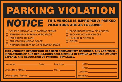 Printable Parking Violation Notice