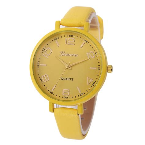 Aliexpress.com : Buy Yellow Casual quartz watch Faux Leather Fashion ...