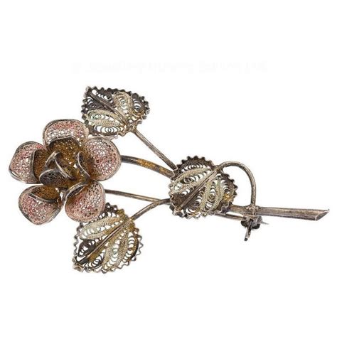 Vintage German Silver Flower Brooch at 1stDibs