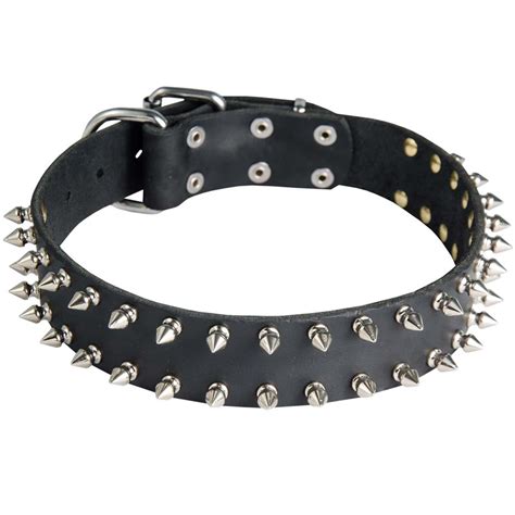 Leather Dog Collar with 2 Rows of Nickel Spikes [S33##1144 Leather ...