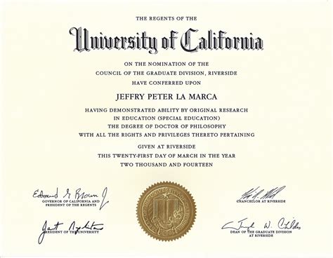 University of California Doctoral Diploma – Jeff La Marca, Ph.D.