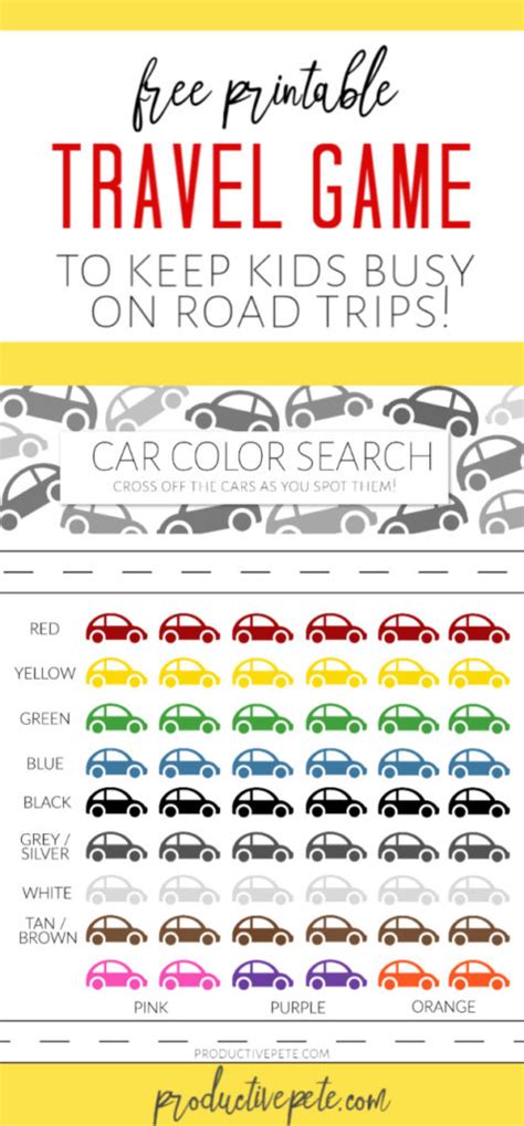 Car Color Search Road Trip Printable Game for Kids - Productive Pete