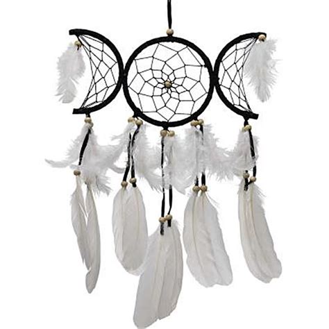 Dreamcatcher: Triple Moon Black White Feathers 9.75" - The Zen Shop