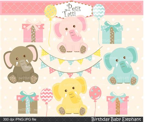 ON SALE birthday pink elephant clip art baby girl birthday