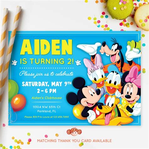 MICKEY MOUSE CLUBHOUSE Invitation, Printable Kids Invitation, Mickey Mouse Birthday, … | Mickey ...