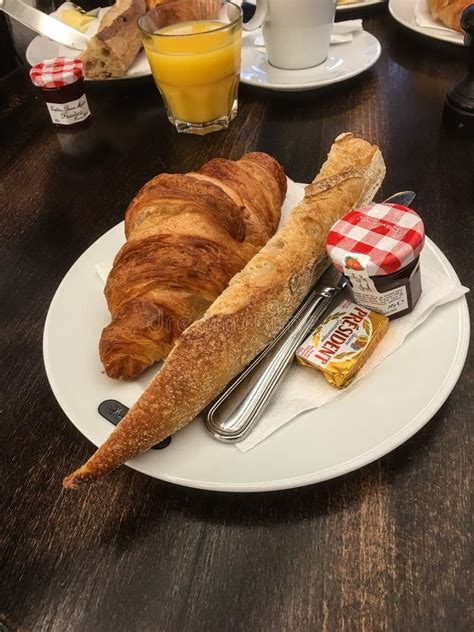 Classic French Breakfast with Bread and Croissant and Jam Editorial Photo - Image of france ...