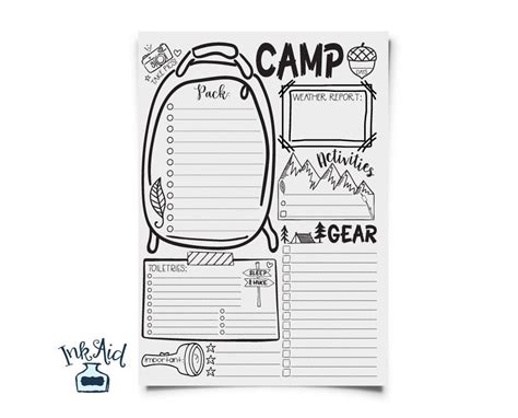 Doodle CAMP Out Packing List PRINTABLE Full Page Hand Drawn PDF File ...