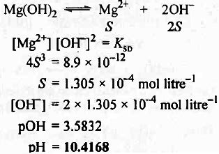 Calculate pH of a saturated solution of Mg(OH)2. Ksp for Mg(OH)2 is 8.9 x 10^-12. - Sarthaks ...