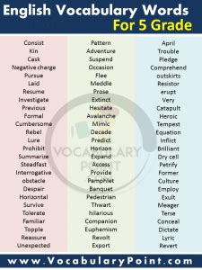 English Words For Class 5 - Vocabulary Point