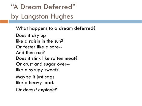 PPT - Unpacking a poem “A Dream Deferred” by langston hughes PowerPoint ...