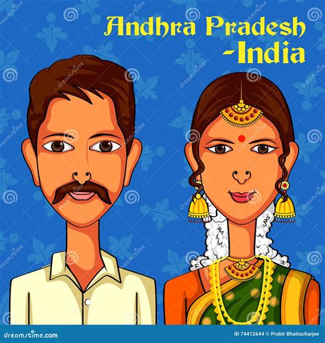 Andhrait Couple in Traditional Costume of Andhra Pradesh, India Stock Vector - Illustration of ...