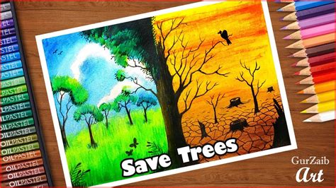How to draw save trees poster chart drawing for competition (very easy) step by step - YouTube
